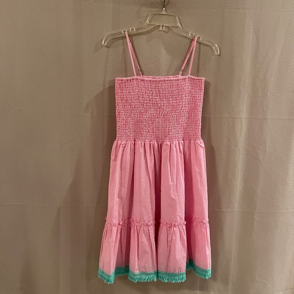 Sail to Sable Spaghetti Strap Smocked Dress Pink/White / Green Sz M NWOT - Picture 1 of 10